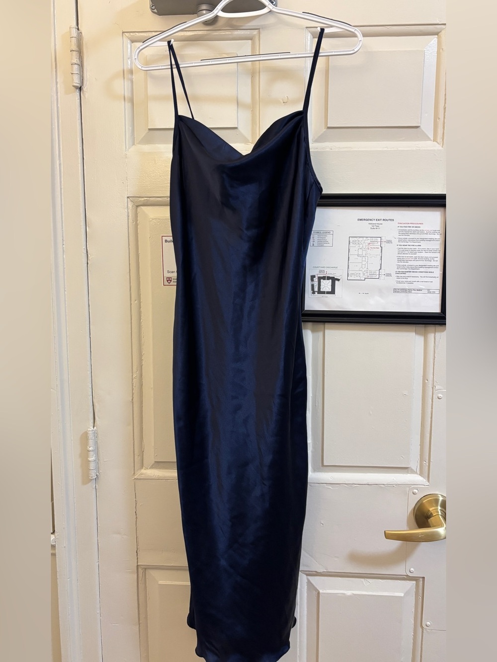 bebe Navy Satin Cowl Neck Midi Slip Dress